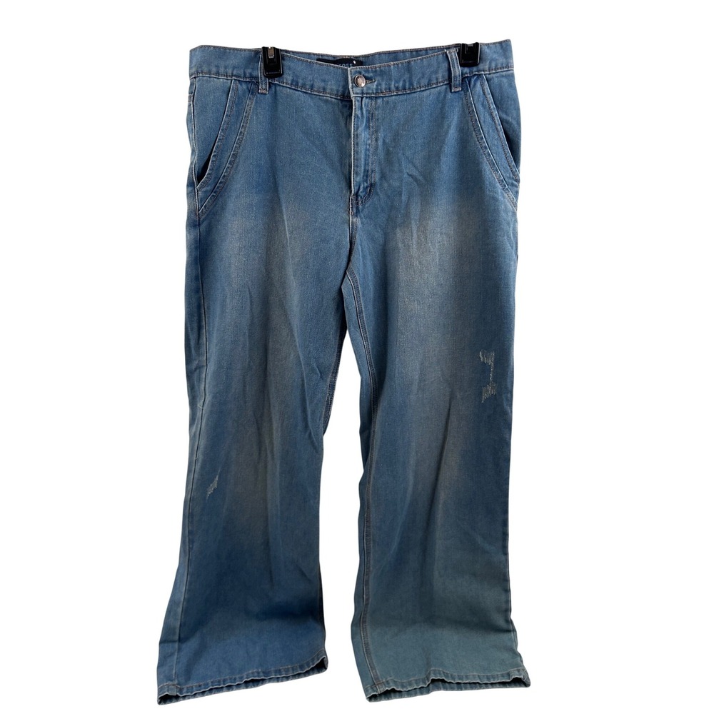Midiross Wide Leg Jeans 2XL Blue Distressed Baggy High Rise Denim Womens